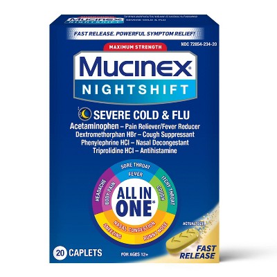 Mucinex Nightshift Severe Cold & Flu Caplets - 20ct Exp 2/23