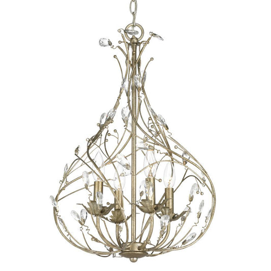 Progress Lighting Sorpresa Collection 4-Light Gilded Pewter Pendant with Cryst..