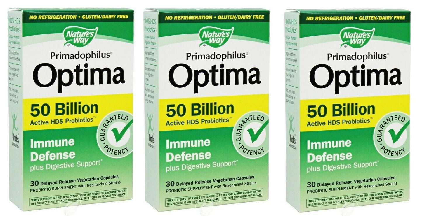 Nature's Way Primadophilus Optima Probiotic Immune Defense 30 Capsules 3-Pack 90