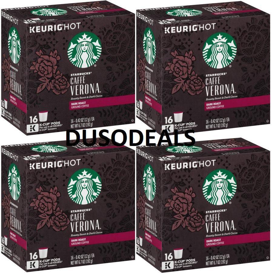 Starbucks Cafe Verona Dark Roast K-cups case of 4/16 (64 count) BB November 2019