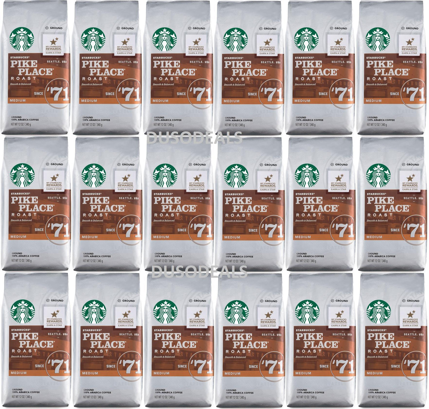 18 PACK Starbucks Medium Pike Place Roast Coffee Ground 12 oz BEST BEFORE 1/2020