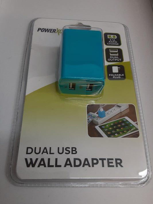 PowerXcel Dual USB Wall Adapter- blue