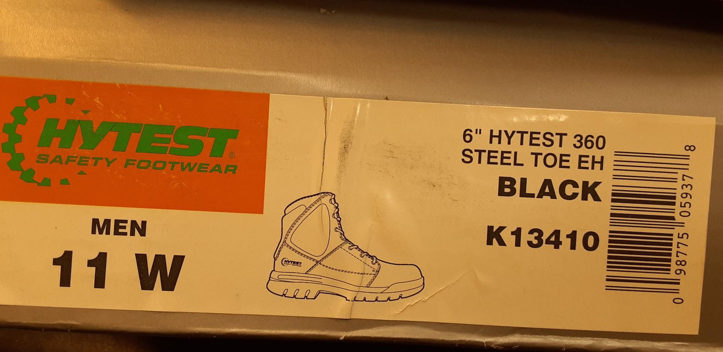 Hytest Safety Footwear 6" 360 Steel Toe, EH, K31410, BLACK, Size 11 Wide MENS