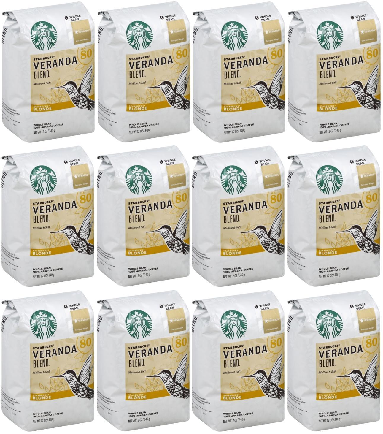 12 PACK Starbucks Veranda Blonde Roast Whole Bean Coffee Best Before August 2020