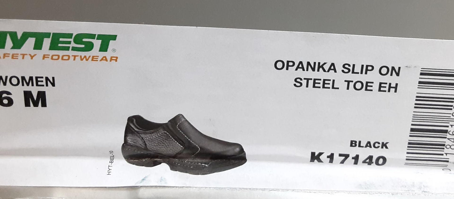 Hytest Safety Footwear Opanka Slip On, ST, EH, Black, K17140, Womens 6 Medium OB