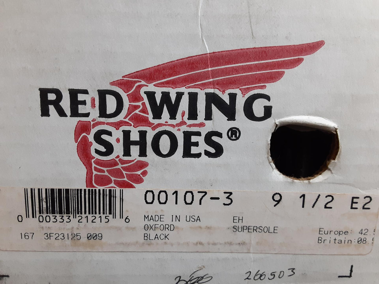 RedWingShoes Supersole, EH, Oxford, Black 00107-3, Size 9.5 E2