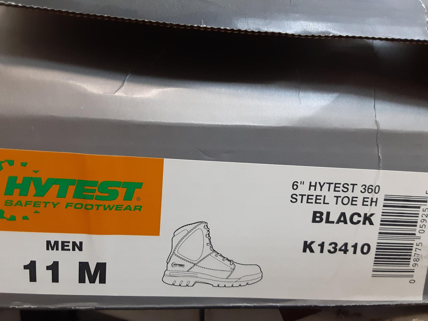 Hytest Safety Footwear 6" Steel Toe, 360 Black, K131410, Size 11 Medium, MENS