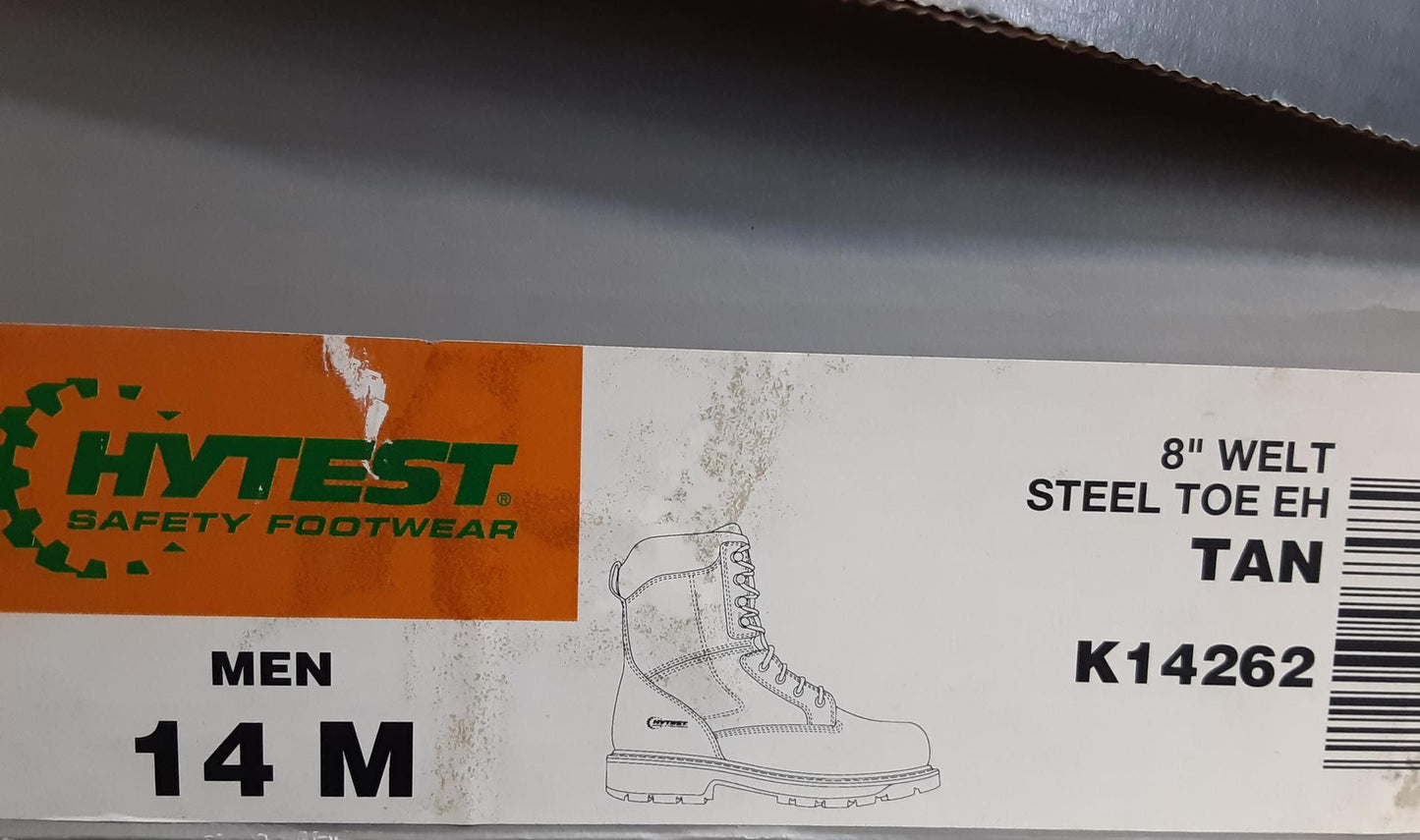 Hytest 8" Welt Steel Toe, EH, Tan, K14262, Size 14 Medium, Mens Open box