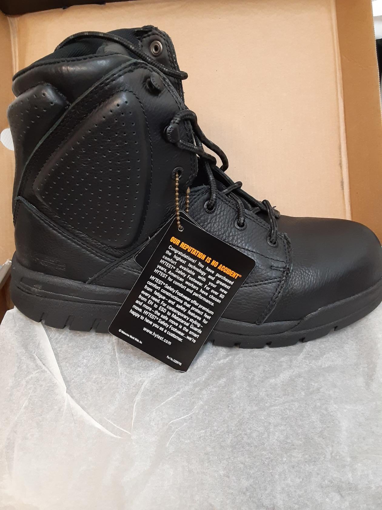 Hytest Safety Footwear 6" Steel Toe, 360 Black, K131410, Size 11 Medium, MENS