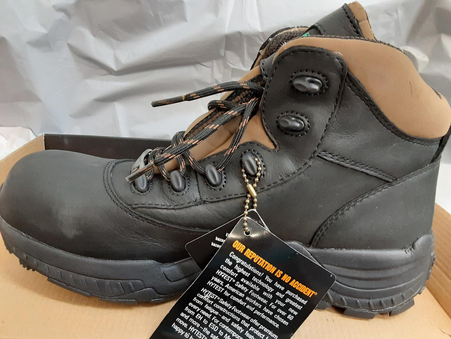 Hytest Unisex** 6" Hiker WPF, Comp Toe, EH, Black/Brown, K12170,  OPEN BOX