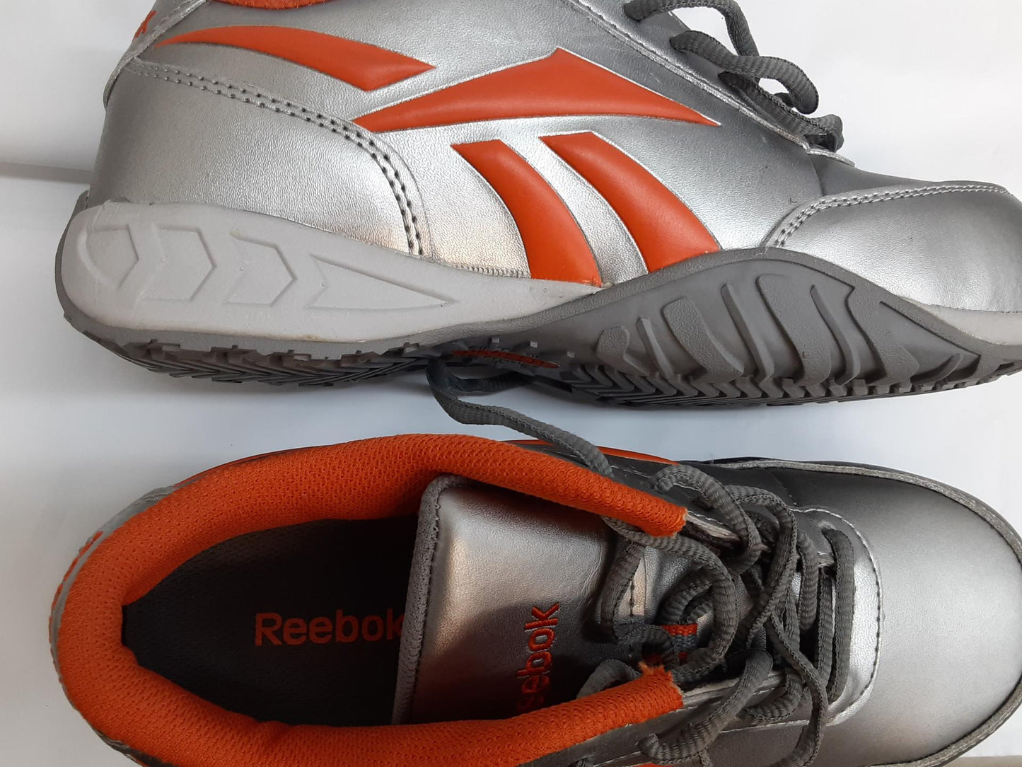 Reebok Womens Silver/Orange Leather Flash Sport Oxford  Comp Toe 6.5wide