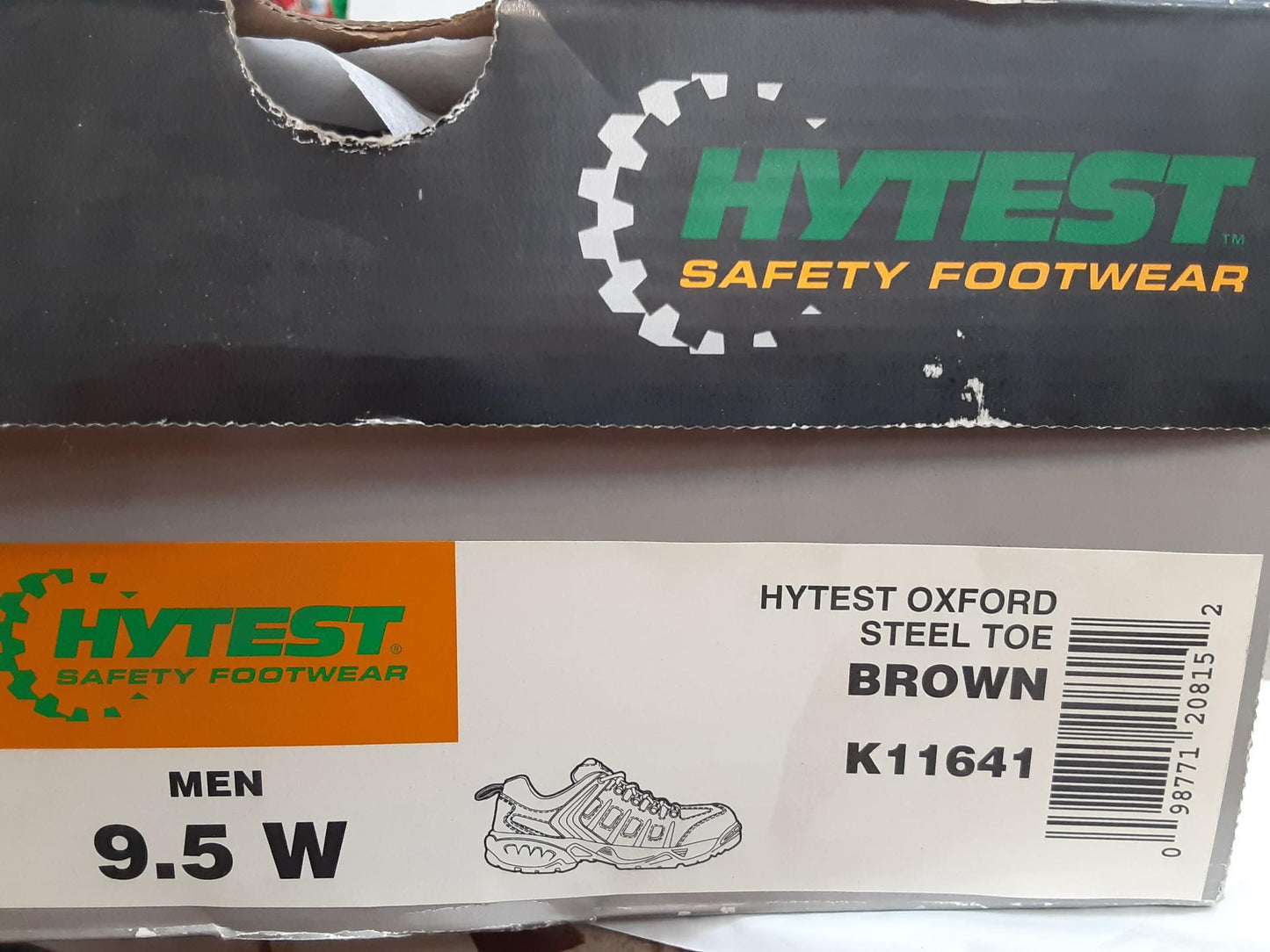 Hytest Oxford Steel Toe, Brown/Yellow, K11641, Size 9.5 Wide, Mens