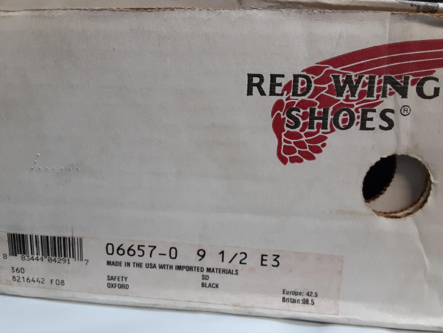 Red Wing Shoes Safety Oxford, SD, 06657-0, Black, Size 9.5 E3 /open box