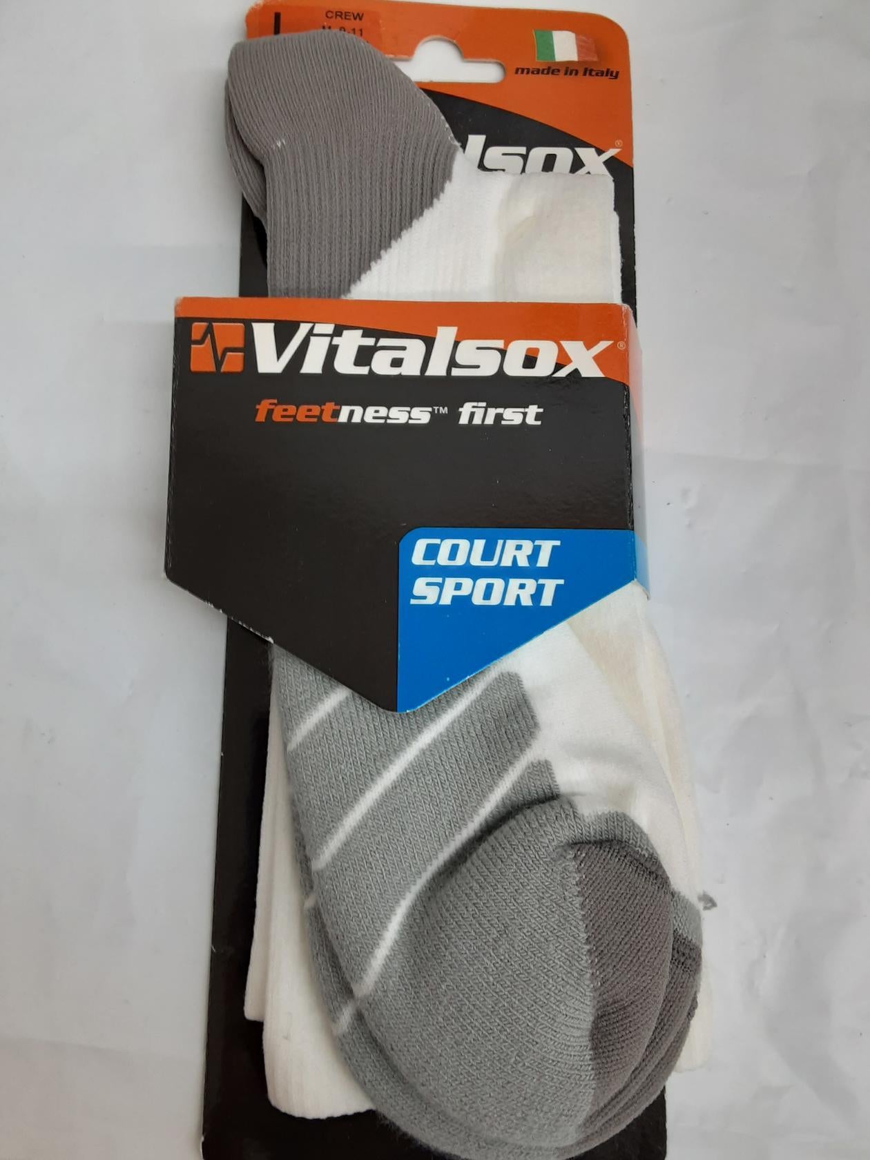 VitalSox feetness first* CREW SOCKS, L: Mens 9-11/Womens 10-12, Made in Italy