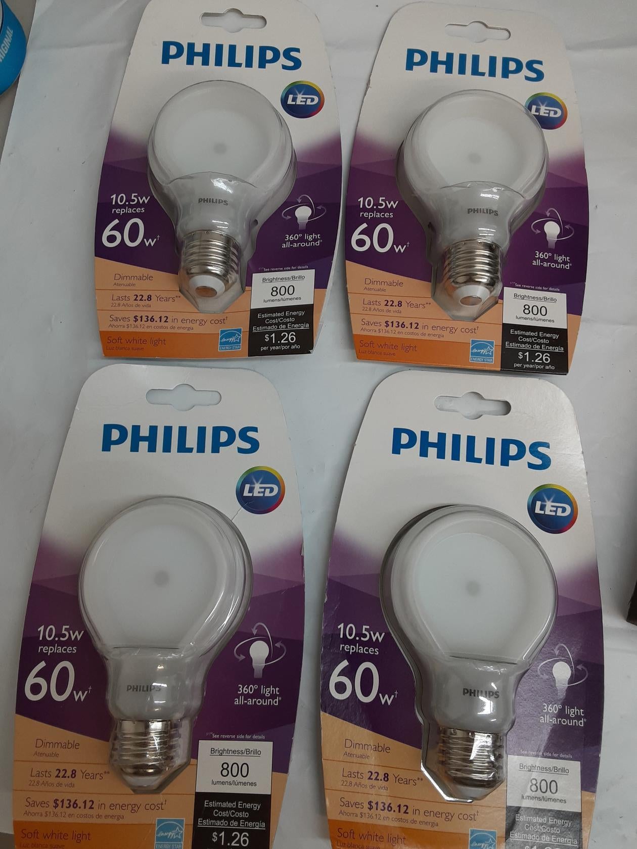 Philips  433227  10.5 watts LED Bulb, Slim Style Dimmable, 4-pack