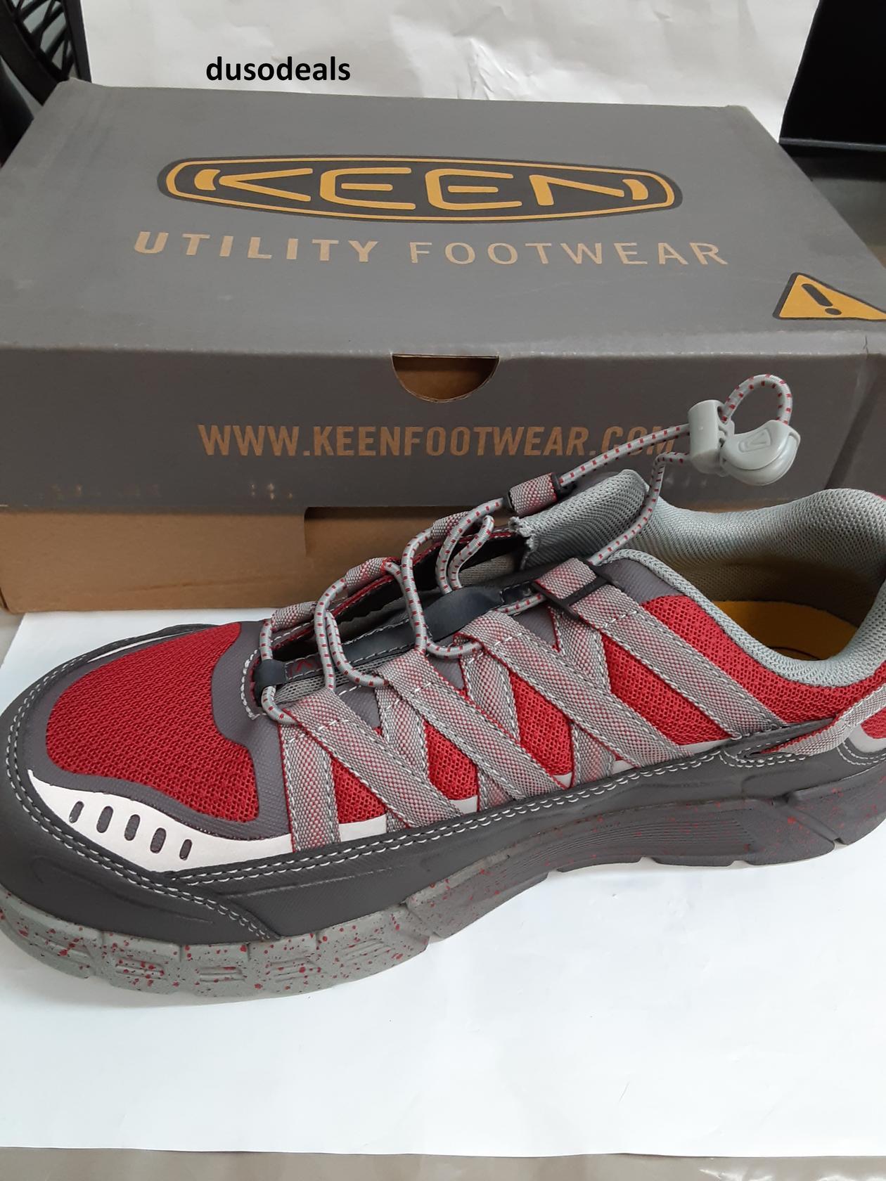 KEEN Utility Men's Asheville Alloy Toe ESD Shoe, Magnet/Racing Red, 9 EE