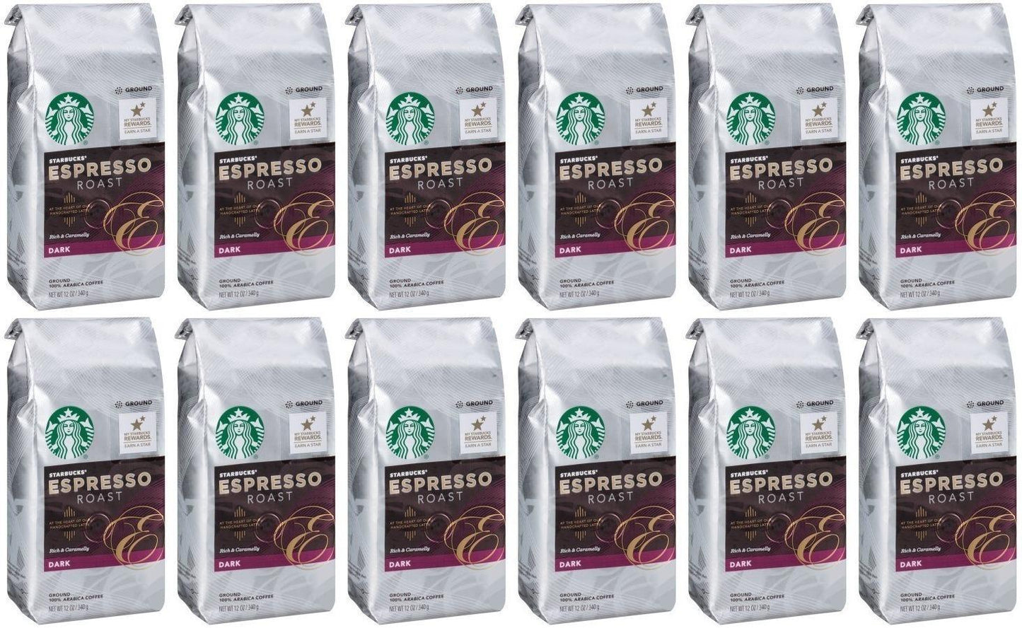 12 PACK Starbucks Espresso Dark Roast Ground Coffee Best Before October 2020