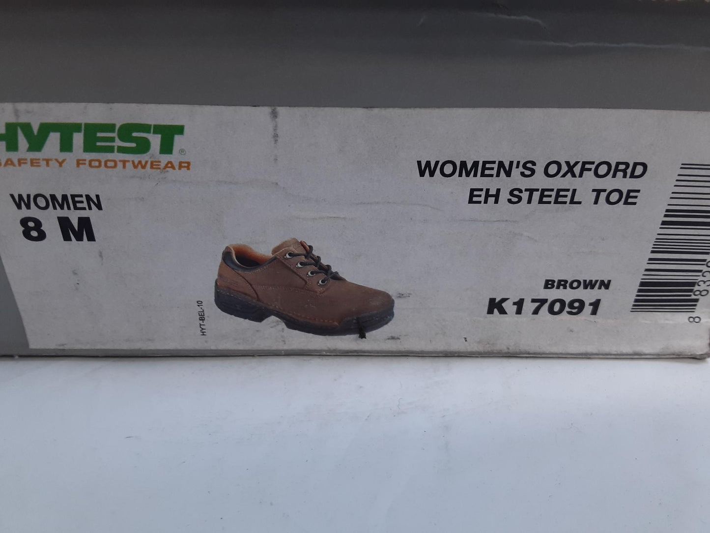 Hytest Safety Footwear, Womens Oxford, K17091, Steel Toe, Brown, Size 8 Medium