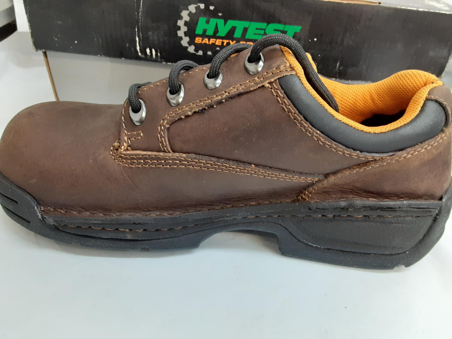 Hytest Safety Footwear, Womens Oxford, K17091, Steel Toe, Brown, Size 8 Medium