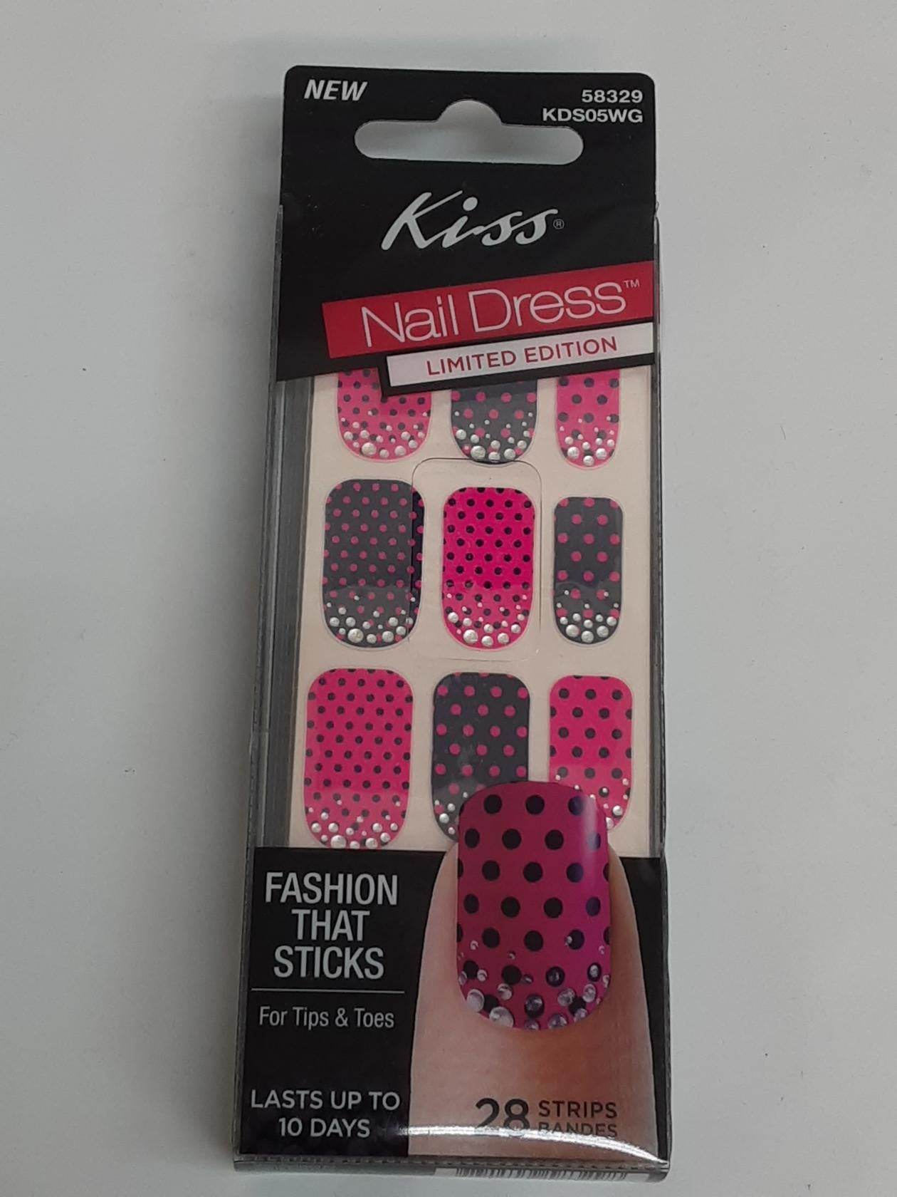 Kiss Nail Dress Limited Edition- 58329- For tips/toes- 28 strip Bandes- Hot Pink