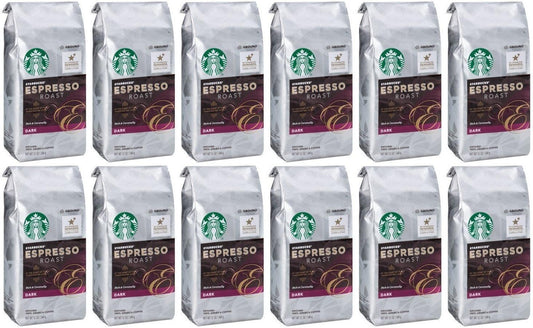 12 PACK Starbucks Espresso Dark Roast Ground Coffee Best Before 1/2021