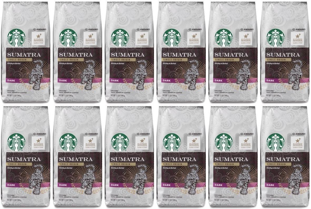 12 PACK Starbucks Sumatra Dark Roast Ground Coffee Best By 8/2020