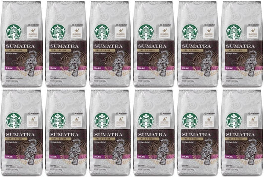 12 PACK Starbucks Sumatra Dark Roast Ground Coffee Best By 8/2020