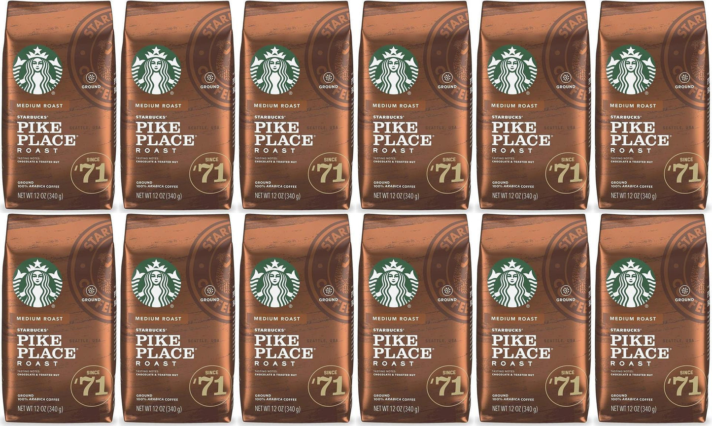 12 PACK Starbucks Medium Pike Place Roast Coffee Ground 12 oz Best Before 2/2021