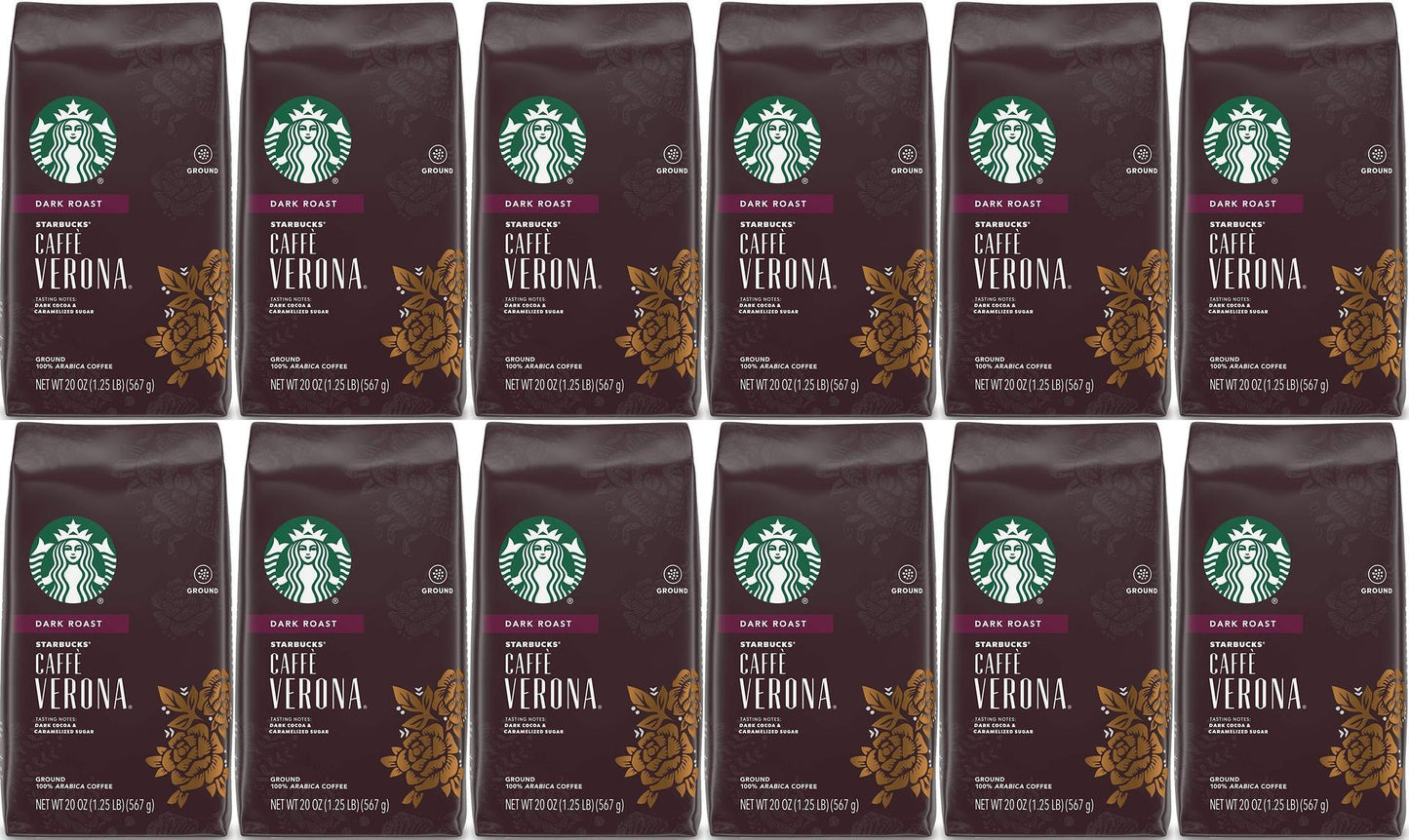 12 PACK Starbucks Caffe Verona Dark Roast Ground Coffee 15LBS!! Best Before 2/21