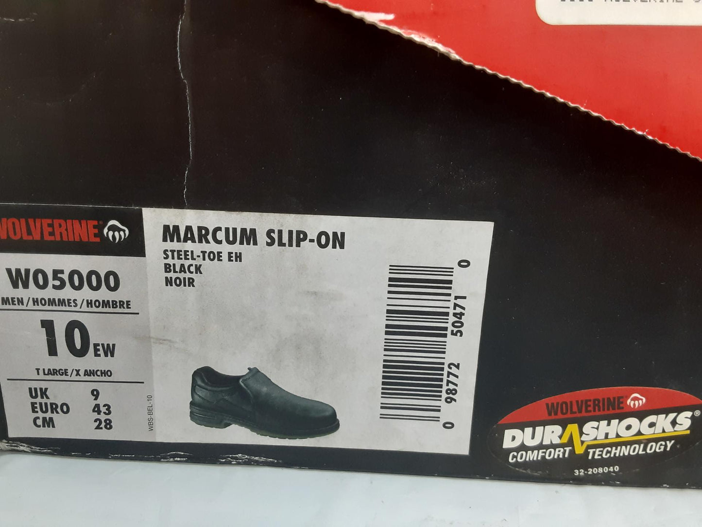 Wolverine Marcum Slip On- Steel Toe- Black- Size 10 Extra Wide- WO5000- NEW-