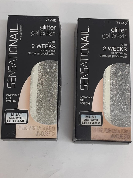 Sensationail GLITTER Gel Polish, 71740, Silver Glitter, Lot of TWO- NEW  0.25 oz