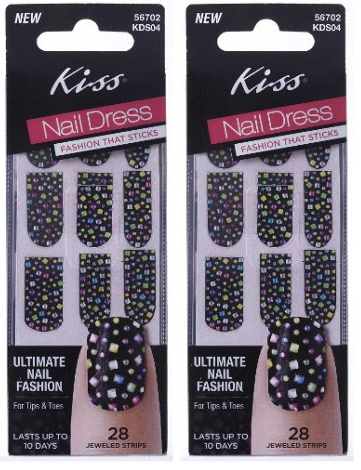 Kiss Nail Dress, 28 Jeweled Stripes, Polka Dots, 56702, (LOT OF TWO)