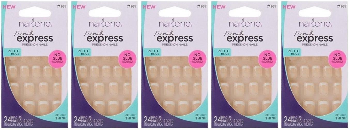 Nailene French Express- 24 Press On Nails, KIT* Petite, Beige 71985, Lot of Five