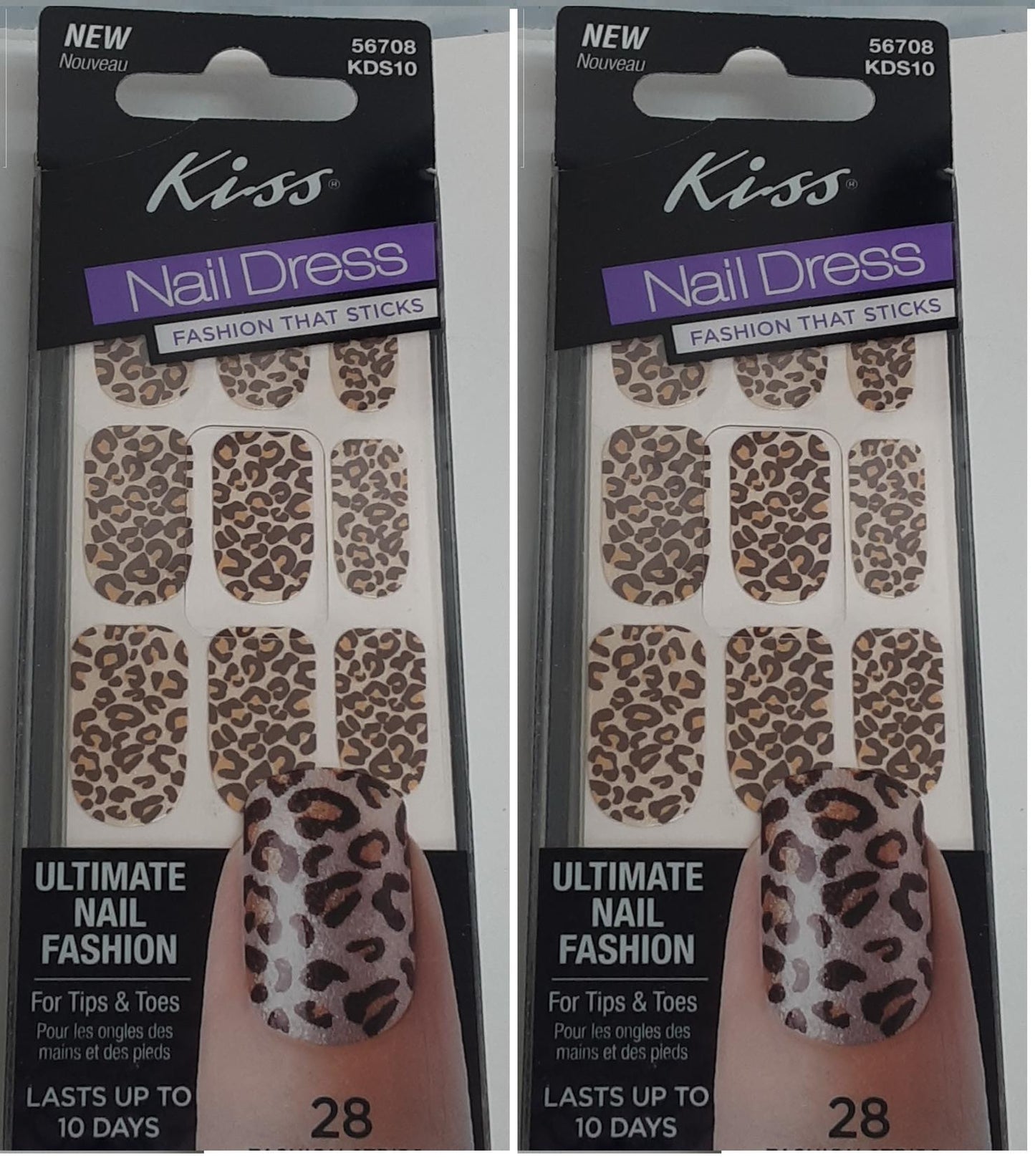 Kiss Nail Dress 28 Fashion Strips 56708, Leopard Design, LOT OF TWO - NEW