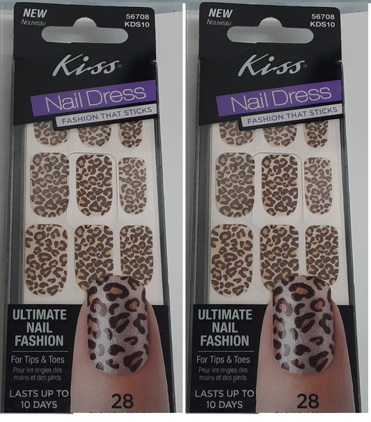 Kiss Nail Dress 28 Fashion Strips 56708, Leopard Design, LOT OF TWO - NEW