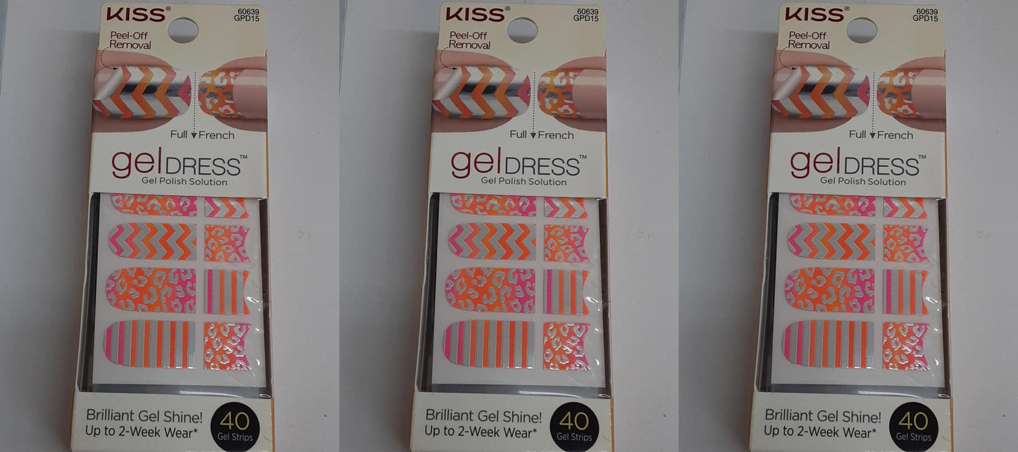 Kiss Gel Dress (60639 Menagerie) 40 ct: 20 full/20 French Strips, Lot of 3, New