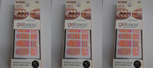 Kiss Gel Dress (60639 Menagerie) 40 ct: 20 full/20 French Strips, Lot of 3, New