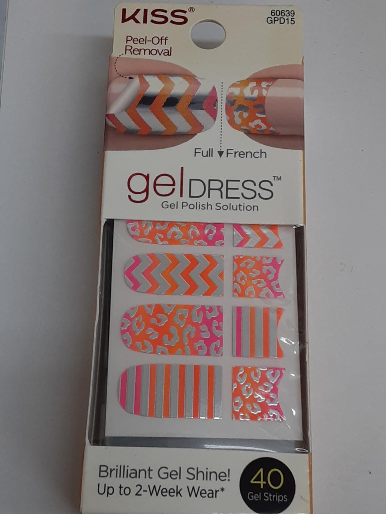 Kiss Gel Dress (60639 Menagerie) 40 ct: 20 full/20 French Strips, (ONE) NEW