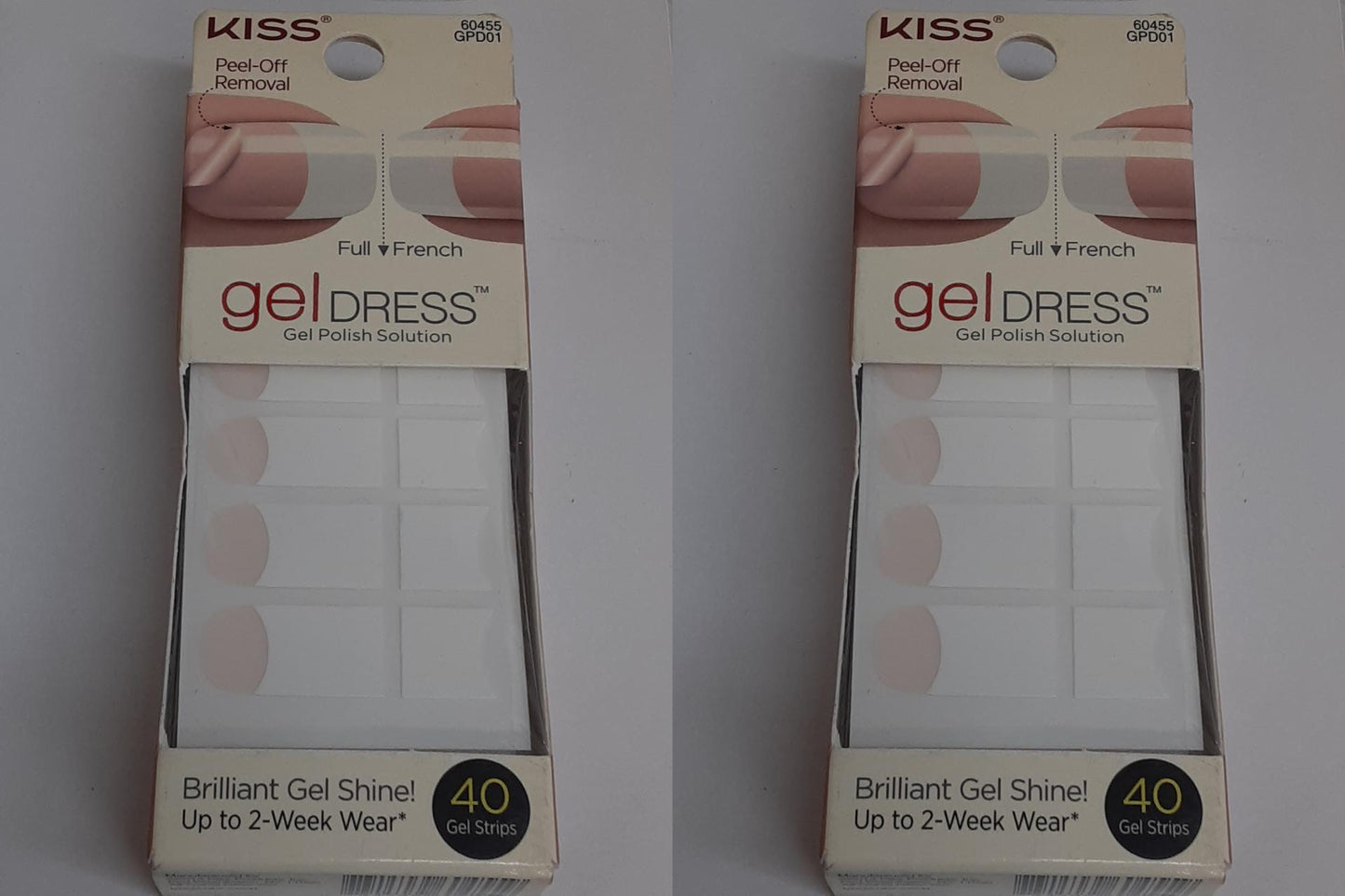 Kiss Gel Dress (60455 GlistenUp) 40 ct 20 full/20 french Gel Strips -Lot of TWO