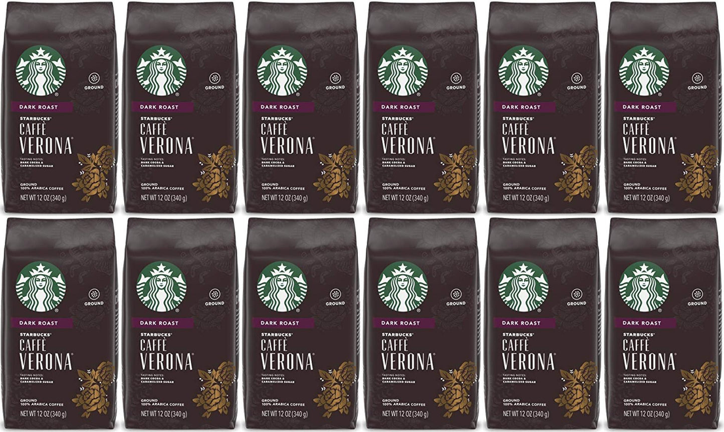 12 PACK Starbucks Verona Dark Roast Ground Coffee 12oz Bags Best Before 2/2021