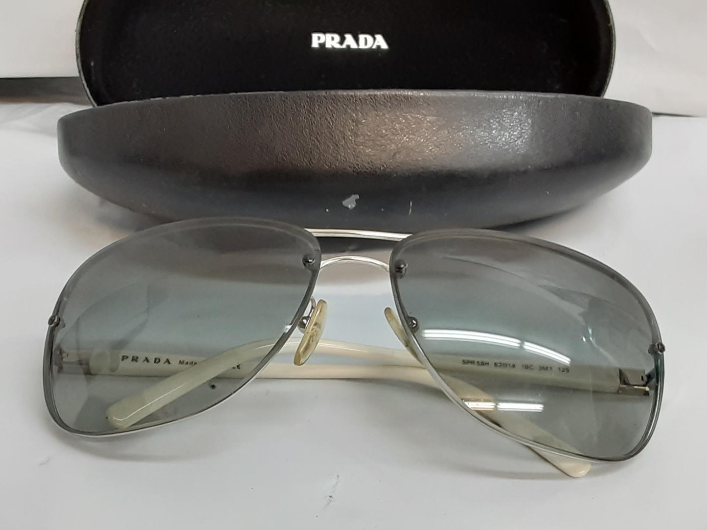 Prada Sunglasses- SPR58H 1BC-3M1-Tinted Shades with White Metal Frames- OPEN BOX