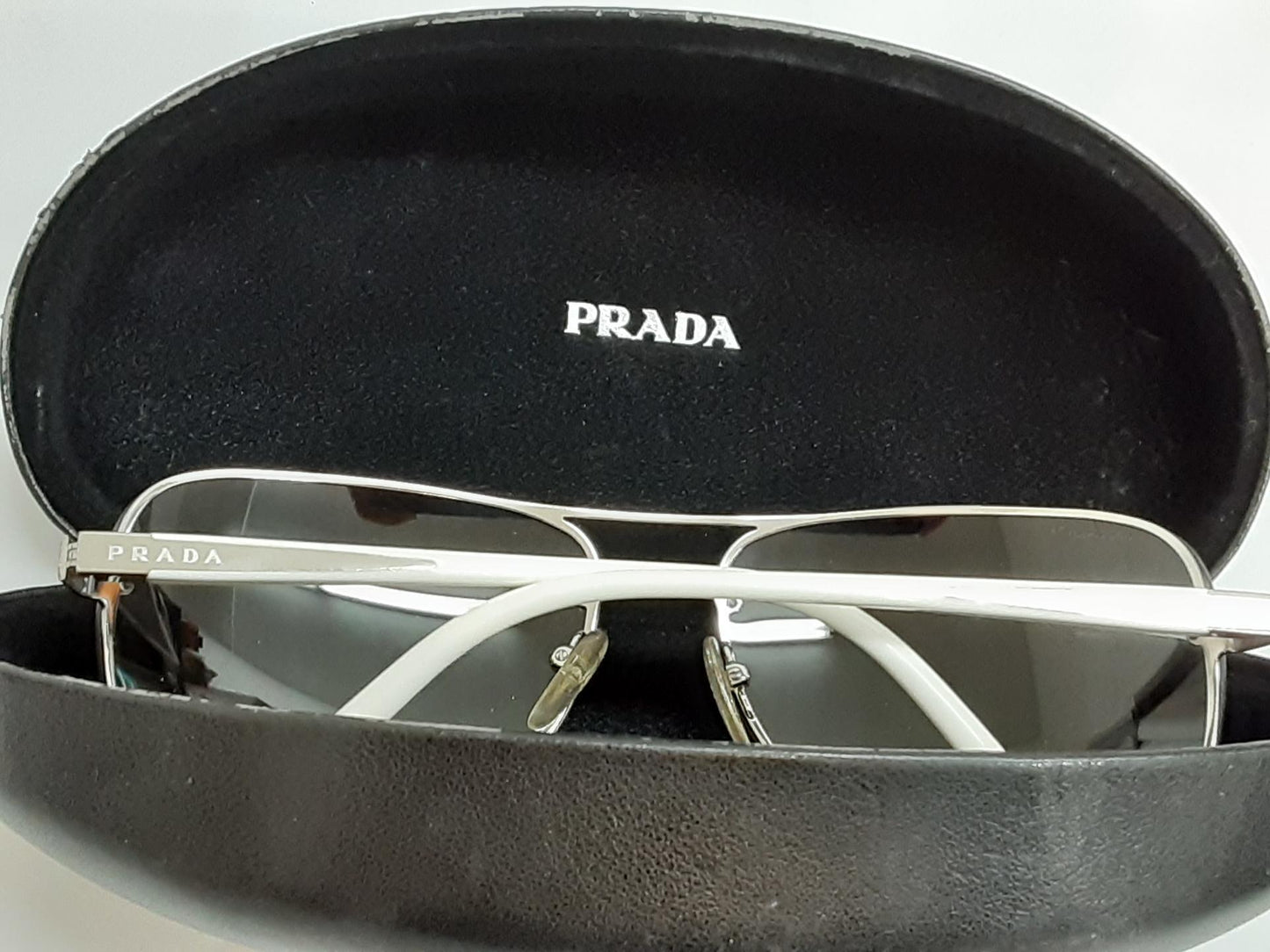 Prada Sunglasses- SPR58H 1BC-3M1-Tinted Shades with White Metal Frames- OPEN BOX