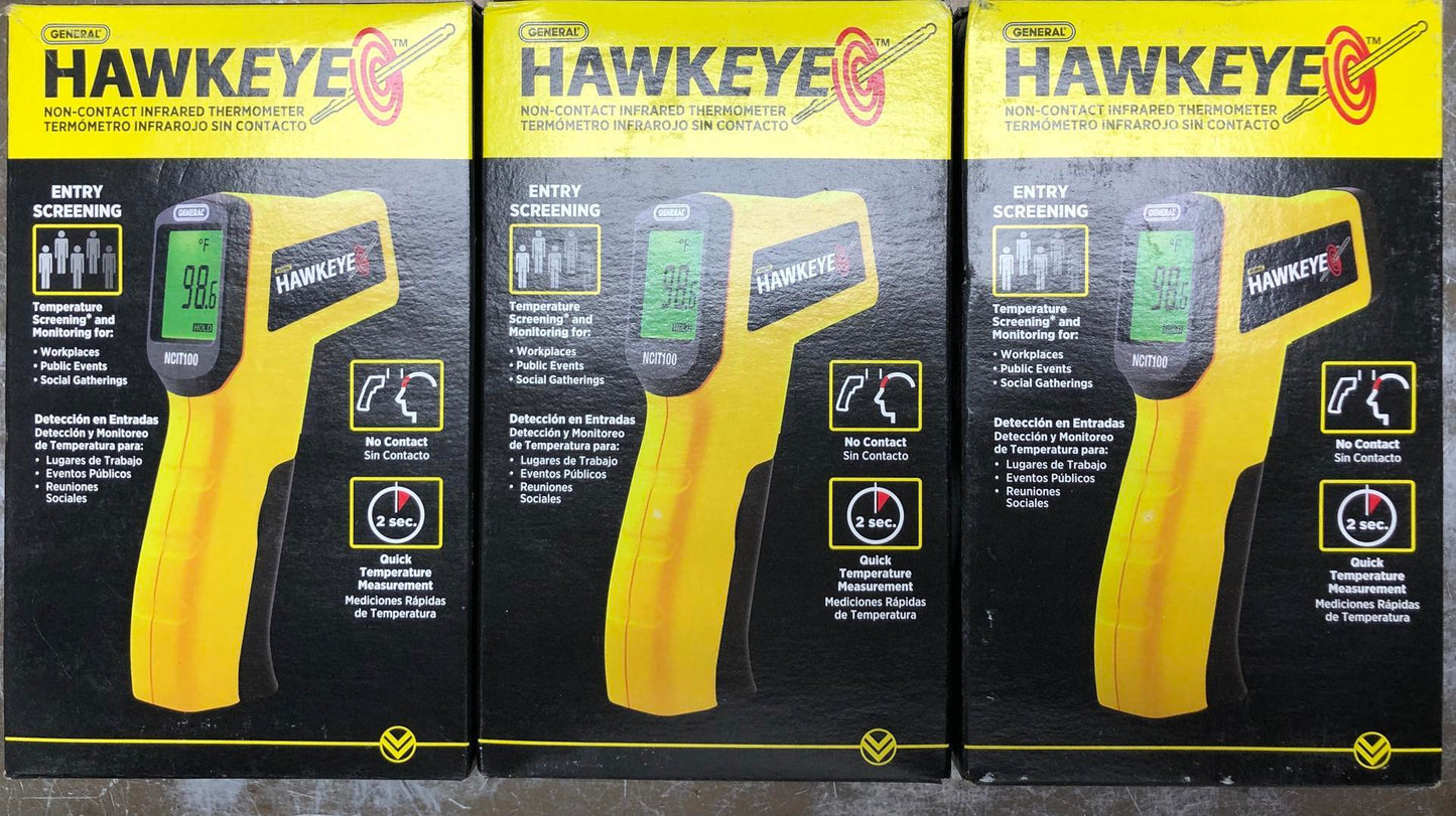 LOT OF 3 Hawkeye Non-contact Infrared Thermometer General NCIT100 BRAND NEW