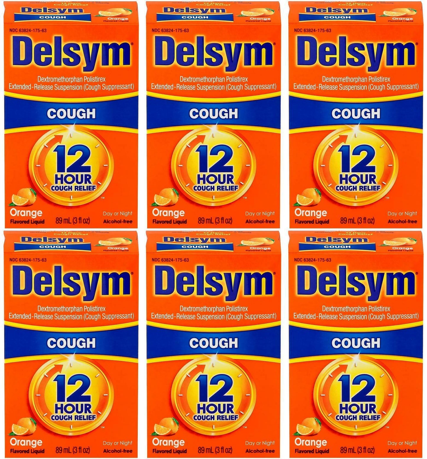 Lot of 6 Delsym Cough Suppressant Liquid Orange Flavor 3 oz each EXP 01/23