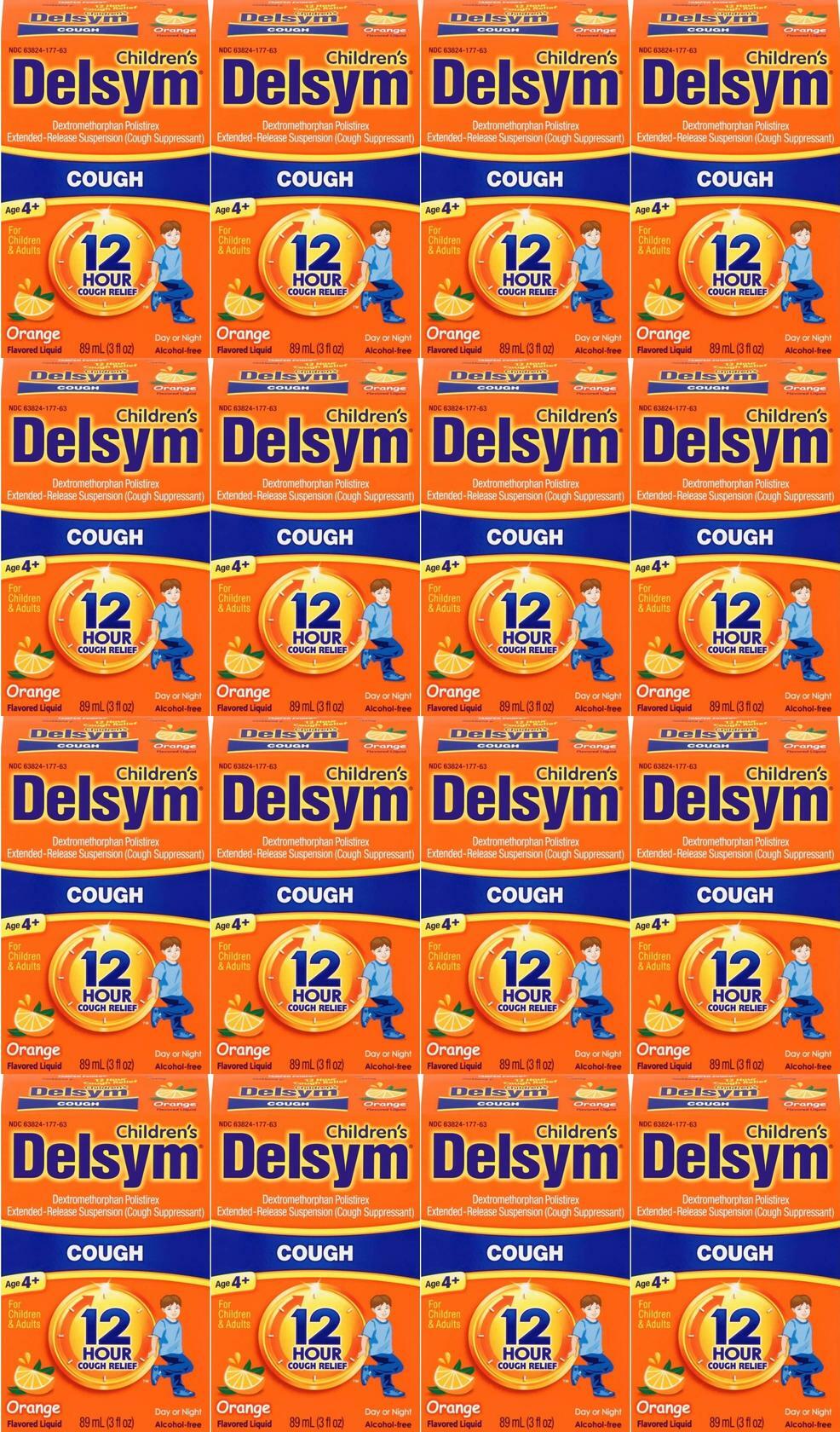 16 PACK Delsym Children's 12 Hr Cough Relief Liquid, Orange, 3oz Exp 8/2022