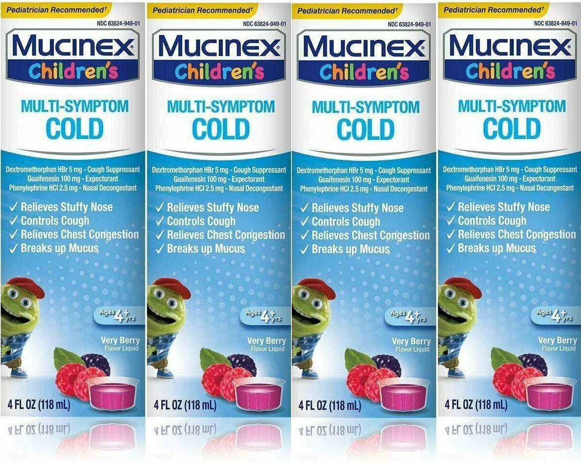 Mucinex Children's Multi-Symptom Cold Liquid Very Berry Flavor - 4 oz, Pack of 4