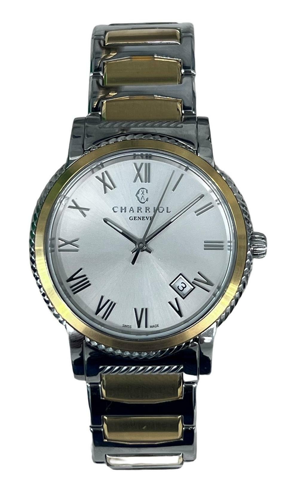 New Mens Charriol PARISII 40mm Two Tone Silver Dial Wrist Watch P40SY2.931.001