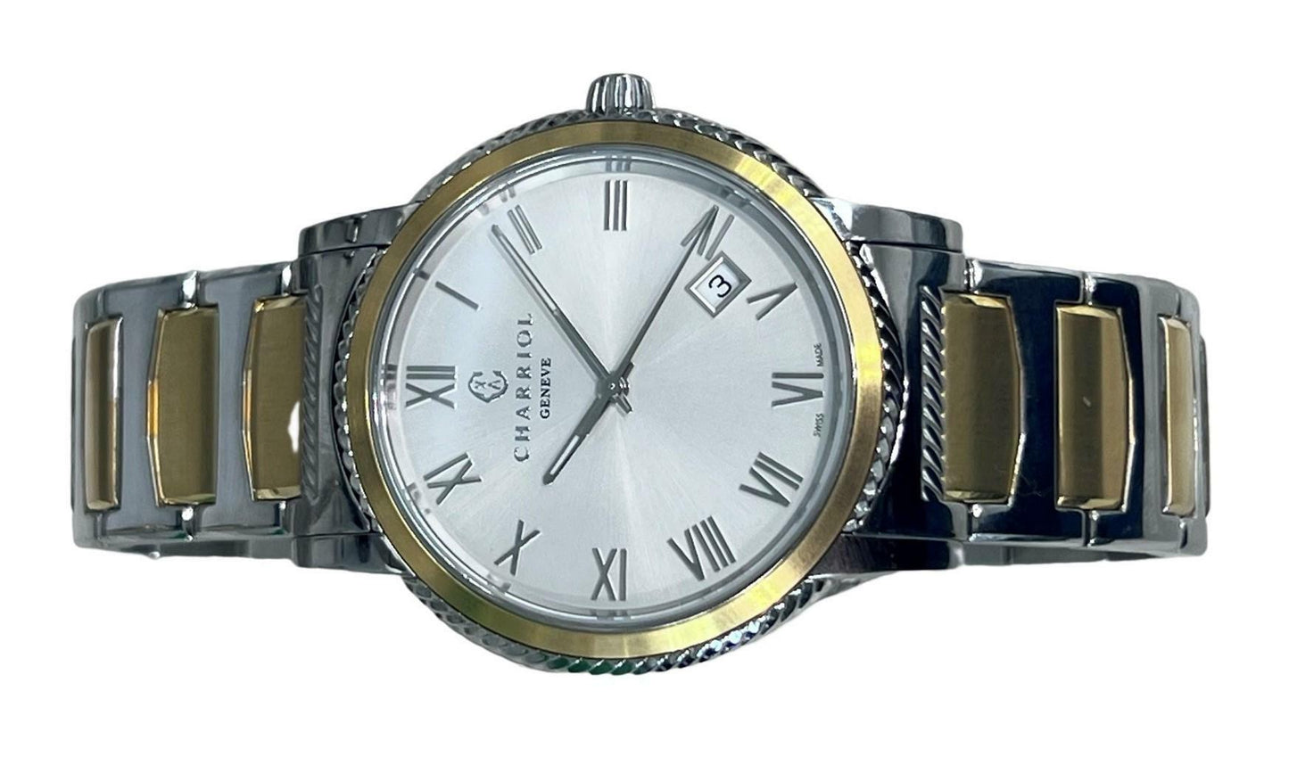 New Mens Charriol PARISII 40mm Two Tone Silver Dial Wrist Watch P40SY2.931.001