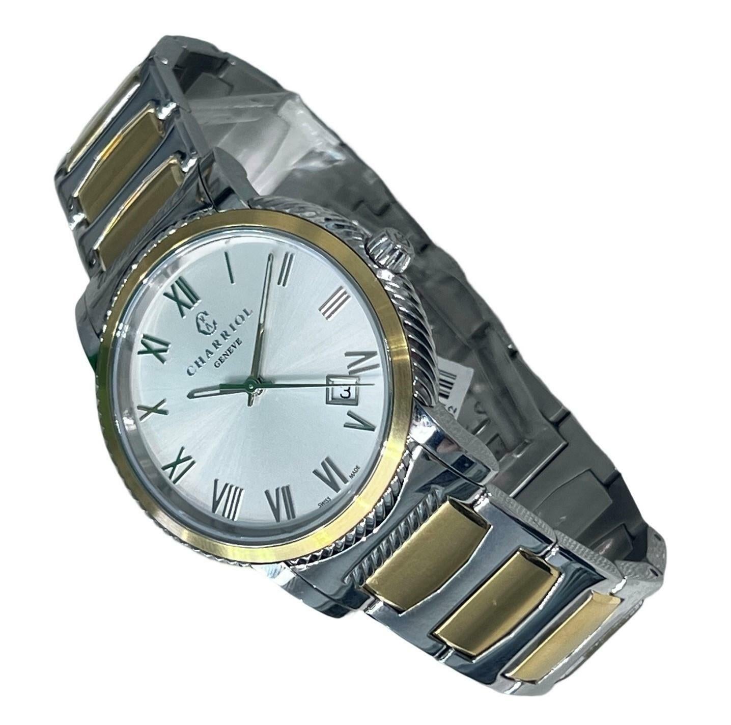 New Mens Charriol PARISII 40mm Two Tone Silver Dial Wrist Watch P40SY2.931.001