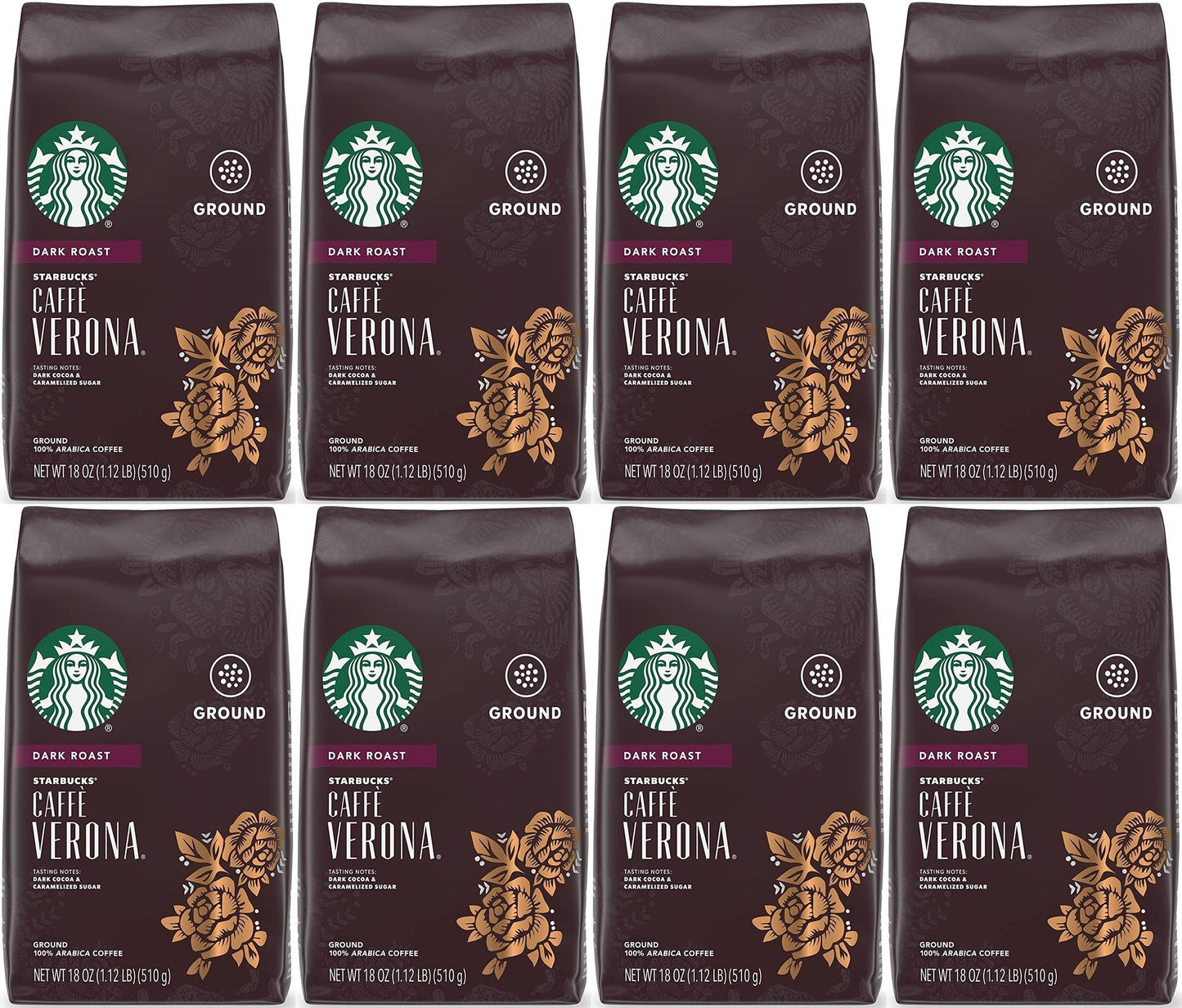 LOT OF 8 Starbucks Cafe Verona, Dark Roast, 18 OZ Best Before 10/2021